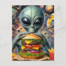 Funny Alien Eating Cheeseburger