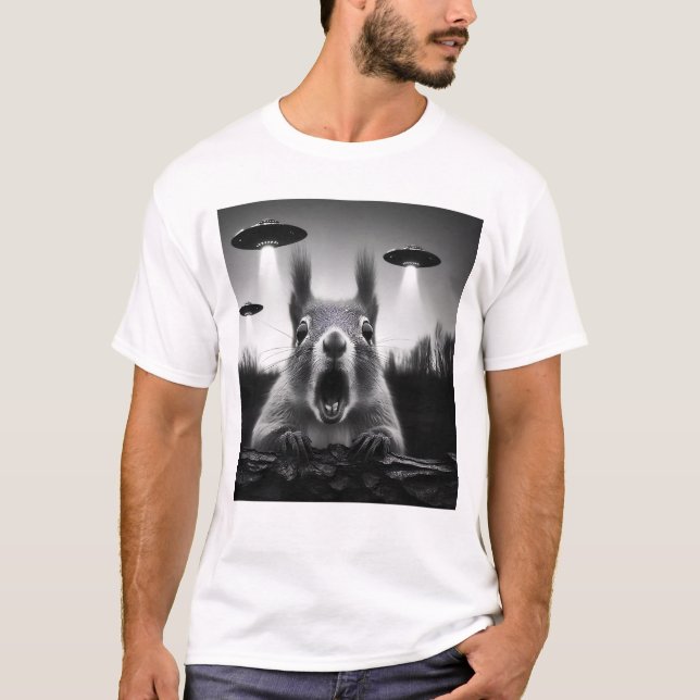Funny Alien Eichhörnchen UFO Selfie mit UFOs T-Shirt (Vorderseite)