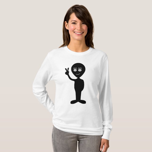 Funny Alien Friedenszeichen T - Shirt (Vorne ganz)