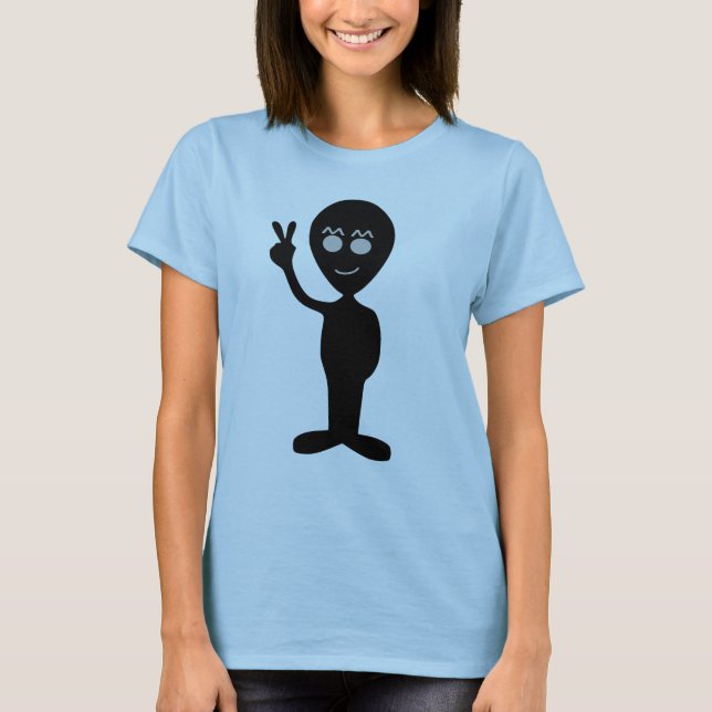 Funny Alien Friedenszeichen T - Shirt (Vorderseite)