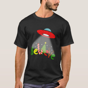 Funny Alien Glauben UFO Weihnachtsbaum Schneeflock T-Shirt