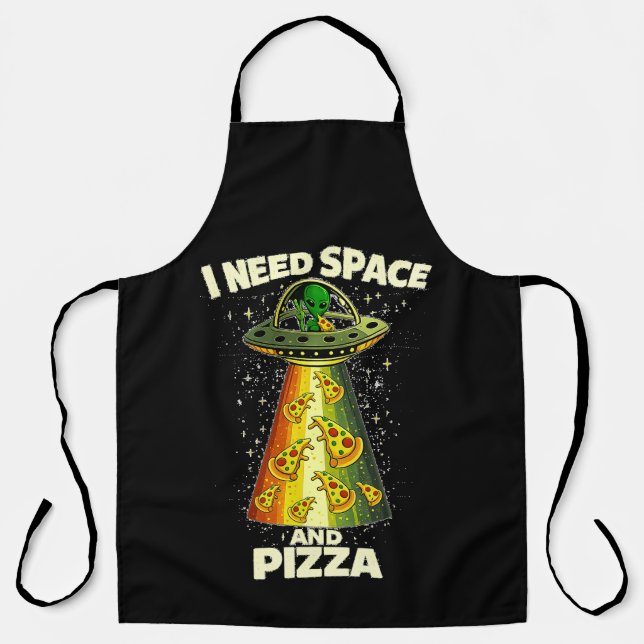 Funny Alien Head Eating Pizza UFO Extraterrestrial Schürze (Vorderseite)