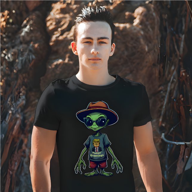 Funny Alien "Human Greetings" Politische Satire T-Shirt (Funny Alien “Human Greetings” Political Satire T-Shirt)