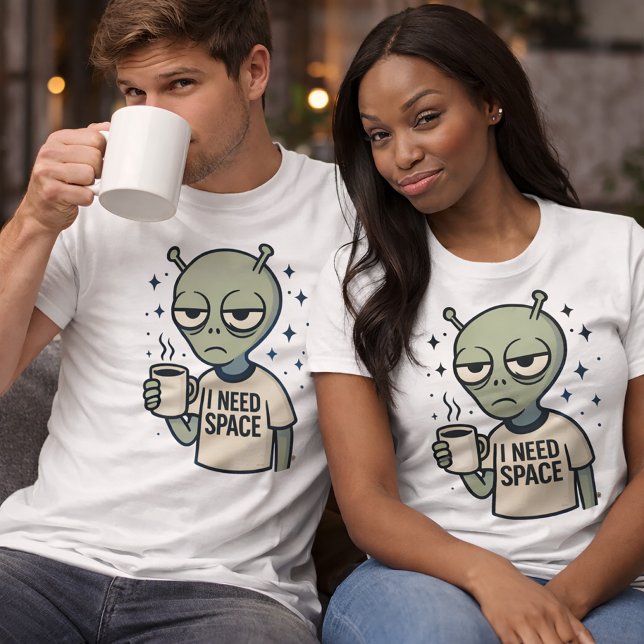 Funny Alien - "I Need Space" Kaffeedesign T-Shirt (Von Creator hochgeladen)