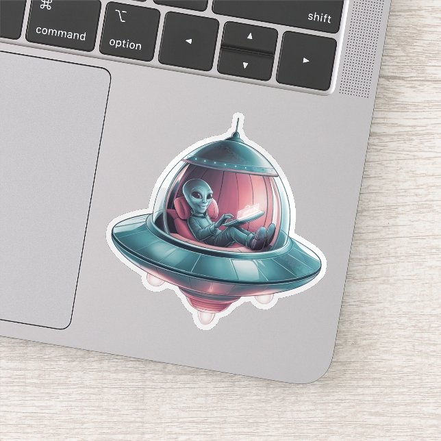 Funny Alien in UFO Aufkleber (Detail)