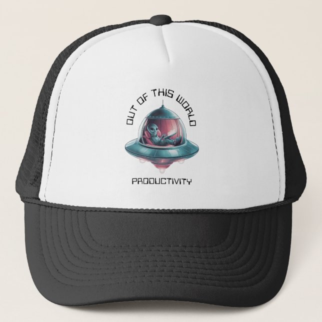 Funny Alien in UFO Hat Truckerkappe (Vorderseite)