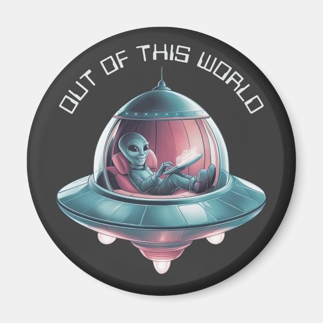 Funny Alien in UFO Magnet (Vorne)