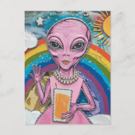 Funny Alien Lady in Rosa mit Orange Juice Rainbow Postkarte