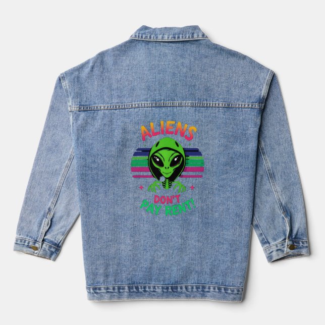 Funny Alien Meme "Außerirdischen Don't Pay Rent" Jeansjacke (Rückseite)