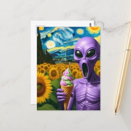 Funny Alien mit Ice Cream Imitate Van Gogh Postkarte