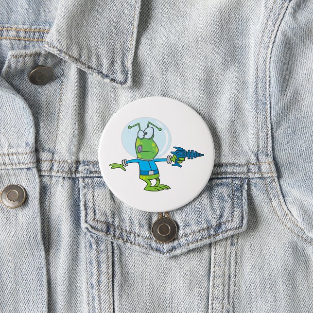 Funny Alien mit Ray Gun Sci-Fi Space Invader Button (Von Creator hochgeladen)