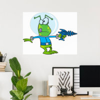 Funny Alien mit Ray Gun Sci-Fi Space Invader