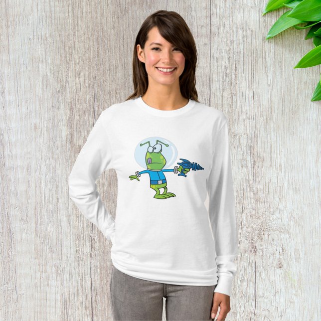 Funny Alien mit Ray Gun Sci-Fi Space Invader T-Shirt (Von Creator hochgeladen)