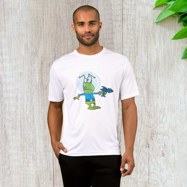 Funny Alien mit Ray Gun Sci-Fi Space Invader T-Shirt (Von Creator hochgeladen)
