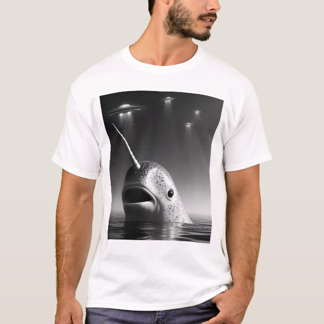 Funny Alien Narwhal UFO Selfie mit UFOs T-Shirt (Vorderseite)
