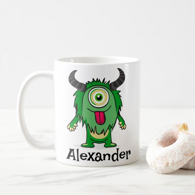 Funny Alien One Eye Green Monster Cartoon Kaffeetasse (Mit Donut)