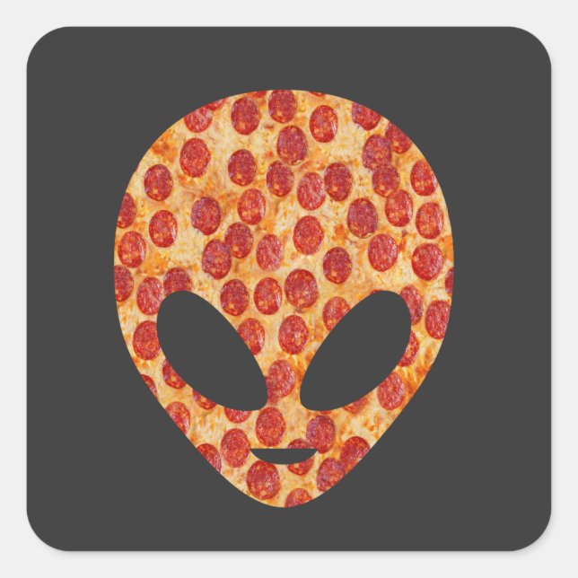 Funny Alien Pizza Head Quadratischer Aufkleber (Vorderseite)