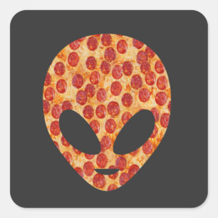 Funny Alien Pizza Head Quadratischer Aufkleber