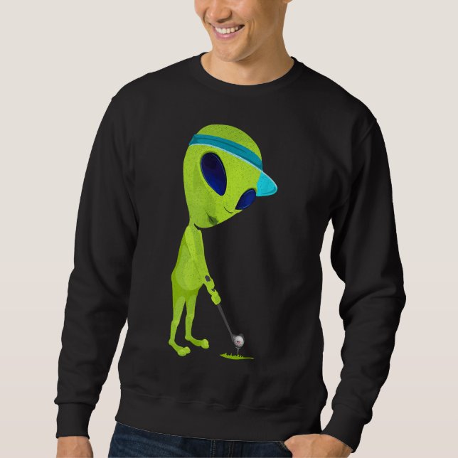 Funny Alien Playing Golf Parody Golfer UFO Golfspi Sweatshirt (Vorderseite)