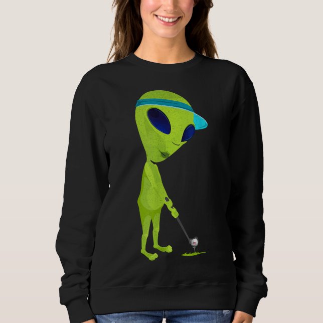 Funny Alien Playing Golf Parody Golfer UFO Golfspi Sweatshirt (Vorderseite)