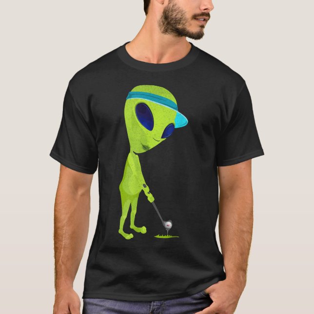 Funny Alien Playing Golf Parody Golfer UFO Golfspi T-Shirt (Vorderseite)