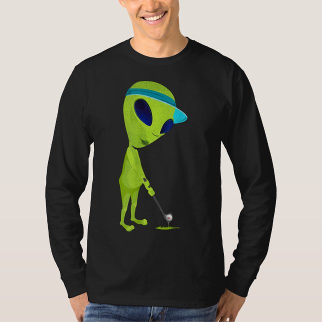 Funny Alien Playing Golf Parody Golfer UFO Golfspi T-Shirt (Vorderseite)