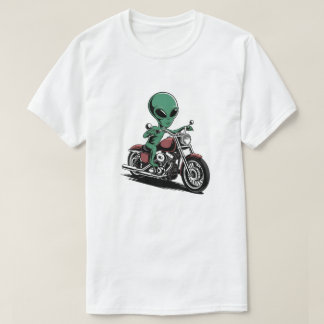 Funny Alien Riding Motorcycle T-Shirt