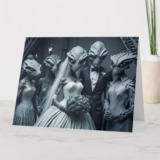 FUNNY ALIEN SCI-FI WEDDING CONGRATULALALALALAD CAR KARTE (Vorderseite)