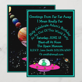 Funny Alien & Space Ship Einladung zum Geburtstag