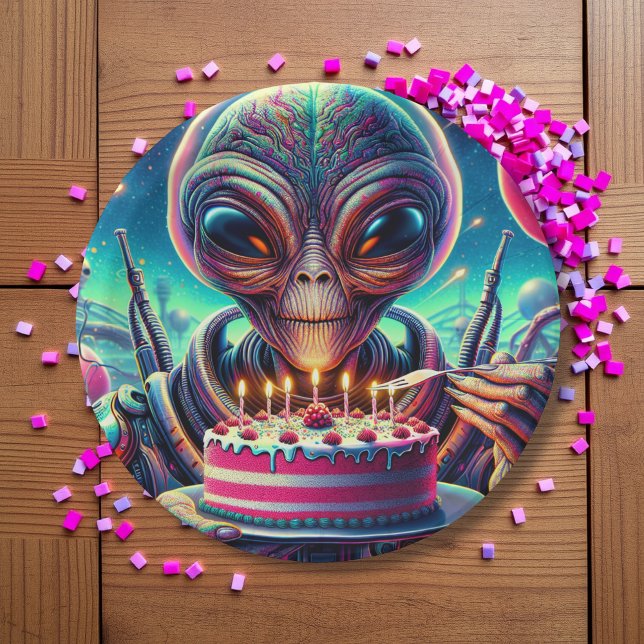 Funny Alien Themed Birthday Party Pappteller (Von Creator hochgeladen)