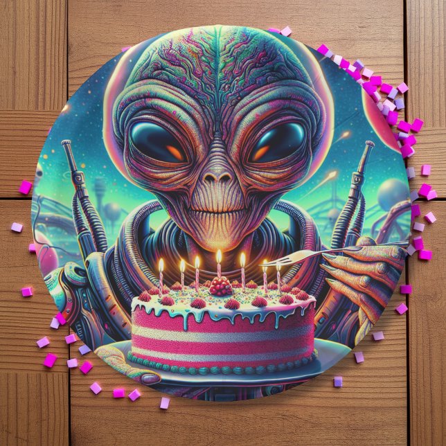 Funny Alien Themed Birthday Party Pappteller (Von Creator hochgeladen)