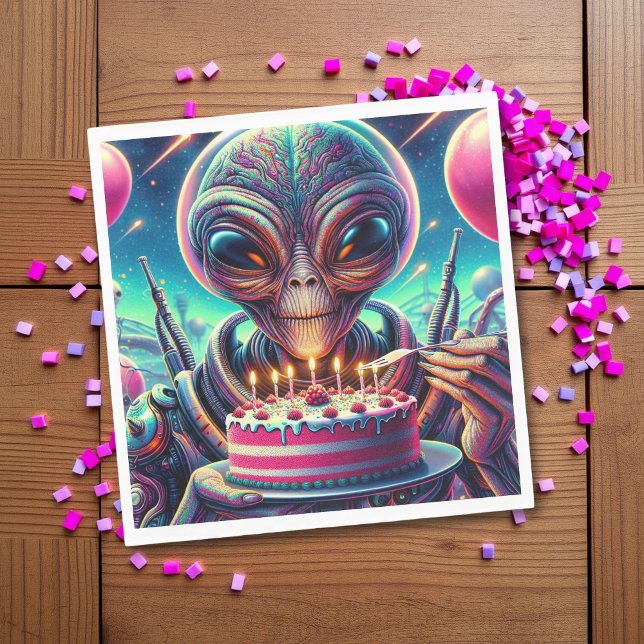 Funny Alien Themed Birthday Party Serviette (Von Creator hochgeladen)