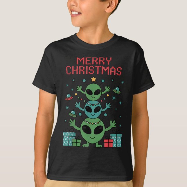 Funny Alien Trio Merry Ugly Christmas Santa Hat Xm T-Shirt (Vorderseite)