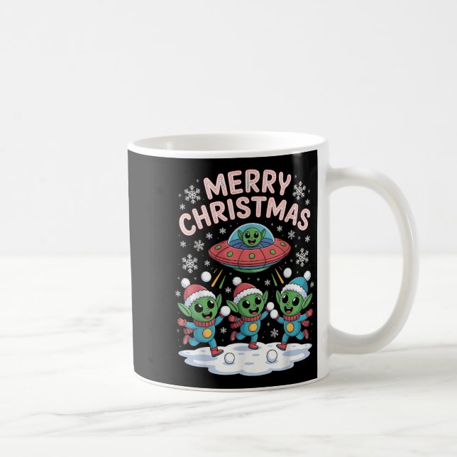 Funny Alien Trio Merry Ugly Weihnachtsmannmütze Gi Kaffeetasse (Rechts)