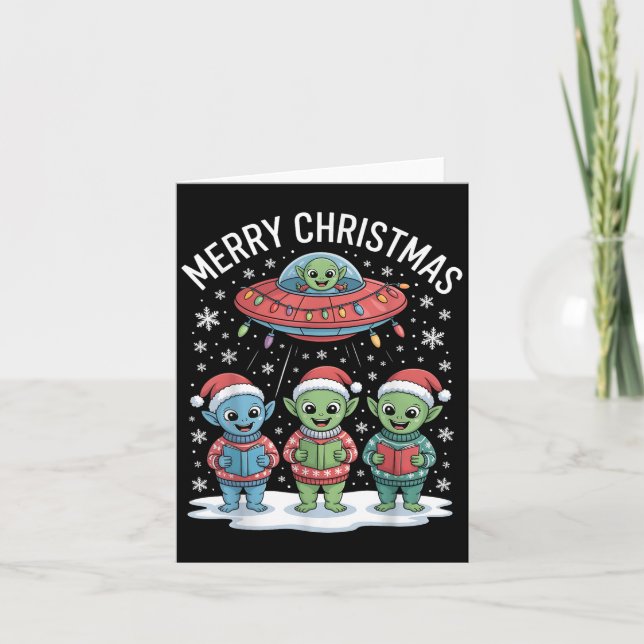 Funny Alien Trio Merry Ugly Weihnachtsmannmütze Gi Karte (Vorderseite)