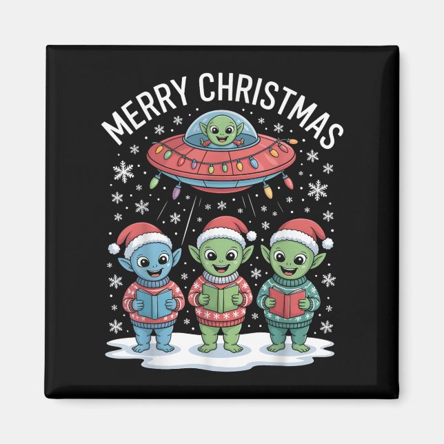 Funny Alien Trio Merry Ugly Weihnachtsmannmütze Gi Magnet (Vorne)