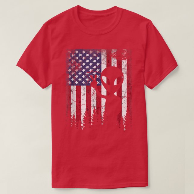 Funny Alien UFO American Flag 4. Juli Männer Fraue T-Shirt (Design vorne)