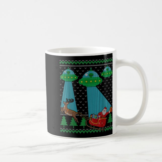 Funny Alien Ufo Santa Sleigh Ugly Christmas Sweate Kaffeetasse (Rechts)