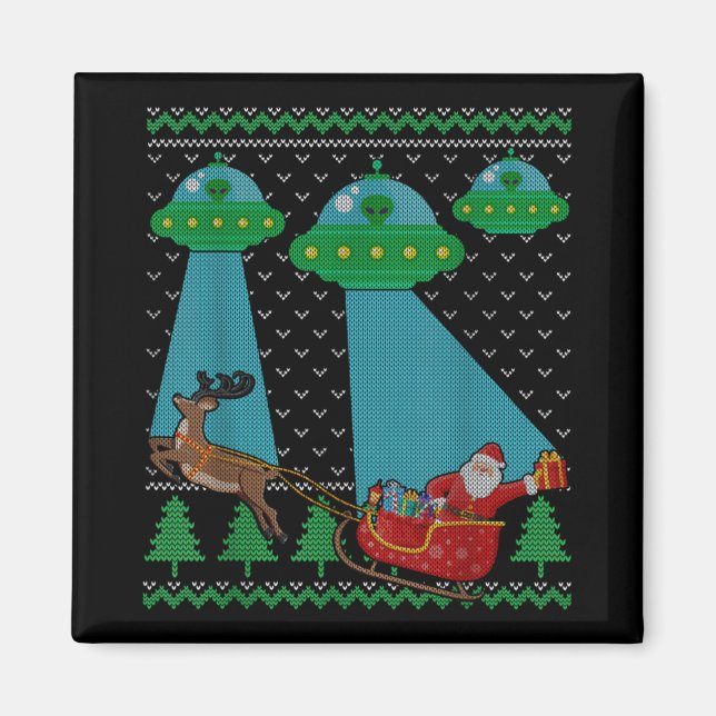 Funny Alien Ufo Santa Sleigh Ugly Christmas Sweate Magnet (Vorne)