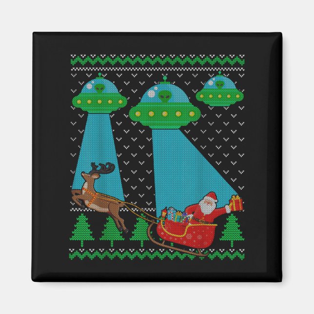 Funny Alien Ufo Santa Sleigh Ugly Christmas Sweate Magnet (Vorne)
