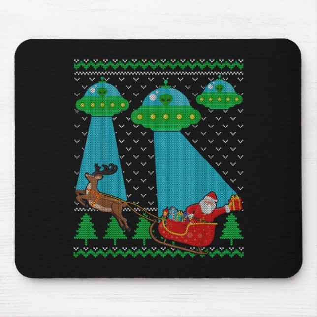 Funny Alien Ufo Santa Sleigh Ugly Christmas Sweate Mousepad (Vorne)