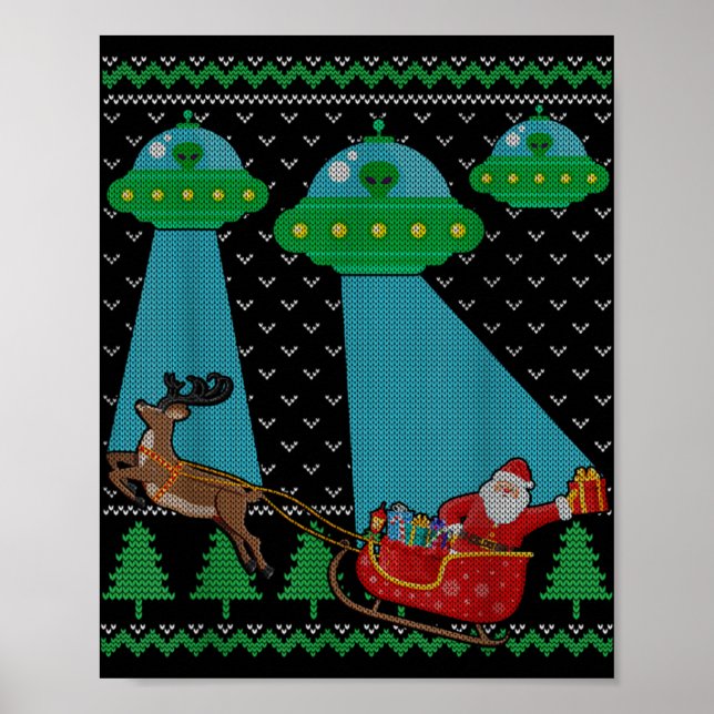 Funny Alien Ufo Santa Sleigh Ugly Christmas Sweate Poster (Vorne)