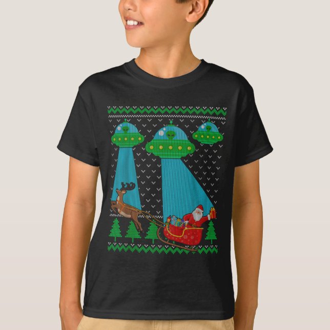 Funny Alien Ufo Santa Sleigh Ugly Christmas Sweate T-Shirt (Vorderseite)