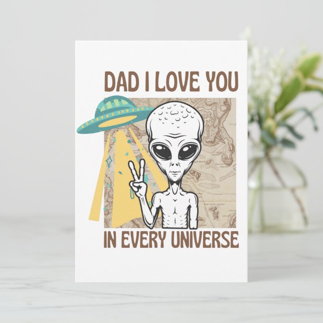 Funny Alien Vater I Liebe Sie in jedem Universum Einladung (Stehend Vorderseite)