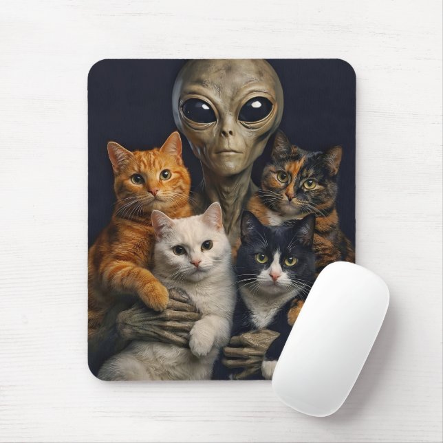 Funny Alien with Cats Renaissance Art Mousepad (Mit Mouse)