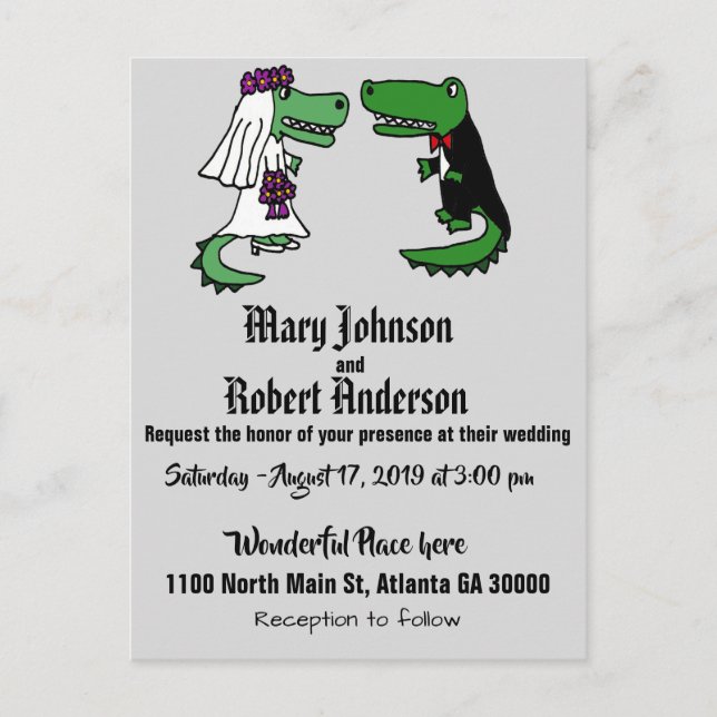Funny Alligator Braut und Groom Hochzeit Einladung (Vorderseite)