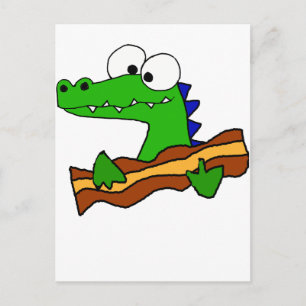 Funny Alligator Eating Bacon Artwork Postkarte