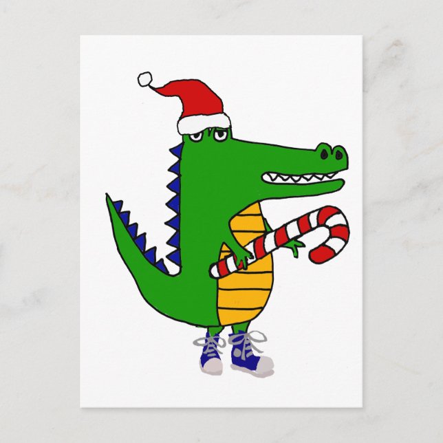 Funny Alligator in der Weihnachtsmannmütze Weihnac Postkarte (Vorderseite)