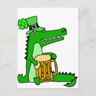 Funny Alligator mit Beer St. Patrick's Day Art Postkarte