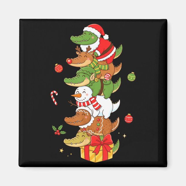 Funny Alligator Santa Elf Snowman Christmas Womens Magnet (Vorne)